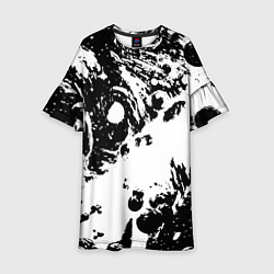Платье клеш для девочки Белый с чёрной абстракцией, цвет: 3D-принт