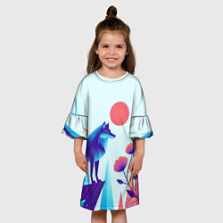 Платье клеш для девочки Волк в долине охраняет цветок, цвет: 3D-принт — фото 2