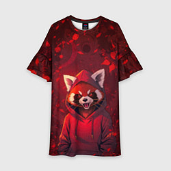 Платье клеш для девочки Красная панда в кофте с капюшоном, цвет: 3D-принт