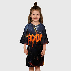 Платье клеш для девочки ACDC лого из лавы на треснутой текстуре, цвет: 3D-принт — фото 2