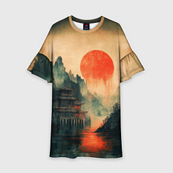 Платье клеш для девочки Старый Японский монастырь, цвет: 3D-принт