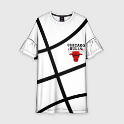 Платье клеш для девочки Чикаго Буллз на белом фоне, цвет: 3D-принт
