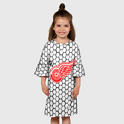 Платье клеш для девочки Детройт Ред Уингз - белые соты, цвет: 3D-принт — фото 2
