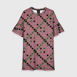 Платье клеш для девочки Коричневая с черным и зеленым плитка, цвет: 3D-принт