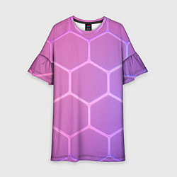 Платье клеш для девочки Розовые неоновые соты, цвет: 3D-принт