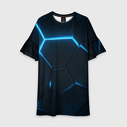 Платье клеш для девочки Черные плиты с синим светом, цвет: 3D-принт
