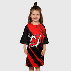 Платье клеш для девочки Нью Джерси Девилз - красные потертости, цвет: 3D-принт — фото 2