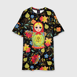 Платье клеш для девочки Хохломская роспись с русской матрёшкой, цвет: 3D-принт
