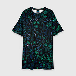 Детское платье Чёрный в сине-зелёный цветочек