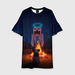 Детское платье Собака и летающий монстр перед костром