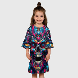 Платье клеш для девочки Colorful cyber skull - pattern, цвет: 3D-принт — фото 2
