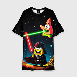 Платье клеш для девочки Спанч Боб и Патрик в космосе, цвет: 3D-принт