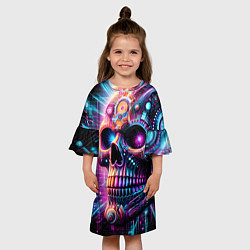 Платье клеш для девочки Neon cyber skull, цвет: 3D-принт — фото 2