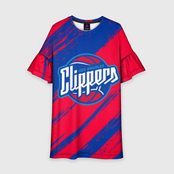 Платье клеш для девочки Клипперс - красно синие, цвет: 3D-принт