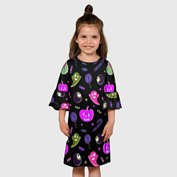 Платье клеш для девочки Halloween pink black pumpkin, цвет: 3D-принт — фото 2