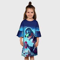 Платье клеш для девочки Кибер Бендер пьёт лимонад - неоновое свечение, цвет: 3D-принт — фото 2
