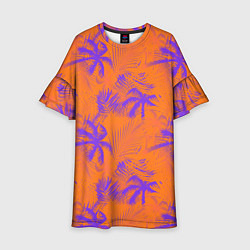 Платье клеш для девочки Palm orange, цвет: 3D-принт