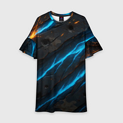 Платье клеш для девочки Камуфляж с неоновыми синими вставками, цвет: 3D-принт