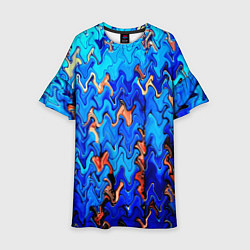 Платье клеш для девочки Сине-голубой стекающая абстракция, цвет: 3D-принт
