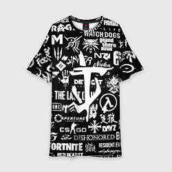 Платье клеш для девочки Doom логотипы всех игр, цвет: 3D-принт