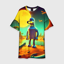 Платье клеш для девочки Робот-сгибальщик Бендер на планете крокодилов, цвет: 3D-принт