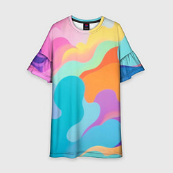 Платье клеш для девочки Разноцветные красивые облака, цвет: 3D-принт