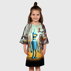 Платье клеш для девочки Bender bending robot among the Monsters - ai art f, цвет: 3D-принт — фото 2