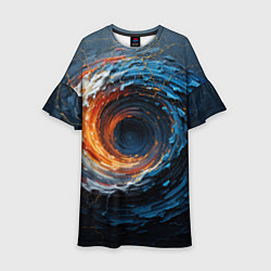 Детское платье Краска синяя и оранжевая в форме вихря