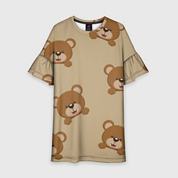 Платье клеш для девочки Медвежьи мордашки на бежевом, цвет: 3D-принт