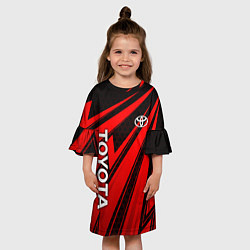 Платье клеш для девочки Тойота - красные полосы, цвет: 3D-принт — фото 2