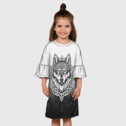 Платье клеш для девочки Волк в кельтском стиле и лес, цвет: 3D-принт — фото 2