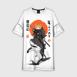 Платье клеш для девочки Кот на акуле, цвет: 3D-принт