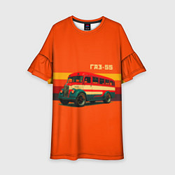 Платье клеш для девочки Ретро автобус ГАЗ-55 поп-арт, цвет: 3D-принт