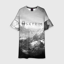 Платье клеш для девочки Скайрим - черно белый пейзаж, цвет: 3D-принт