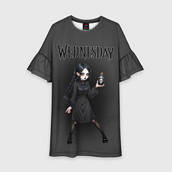 Платье клеш для девочки Уэнсдей держит пузырек яда, цвет: 3D-принт