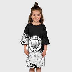 Платье клеш для девочки Манчестер сити черно белые краски, цвет: 3D-принт — фото 2
