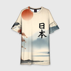 Платье клеш для девочки Минималистичный Японский пейзаж, цвет: 3D-принт