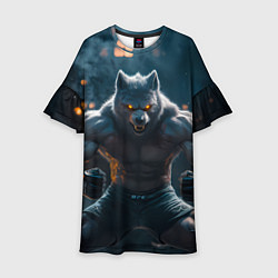 Платье клеш для девочки Агрессивный волк боец, цвет: 3D-принт