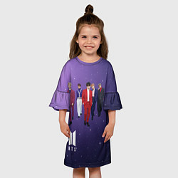 Платье клеш для девочки BTS фиолетовый фон, цвет: 3D-принт — фото 2