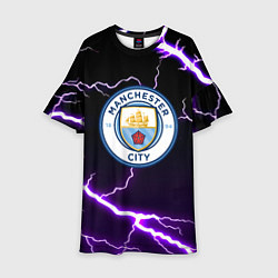 Платье клеш для девочки Манчестер молнии шторм неон, цвет: 3D-принт