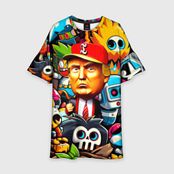 Платье клеш для девочки Дональд Трамп в компании мультяшных персонажей, цвет: 3D-принт