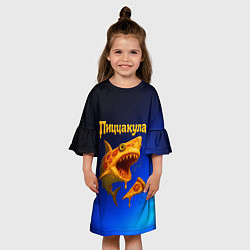 Платье клеш для девочки Пиццакула - акула из пиццы, цвет: 3D-принт — фото 2