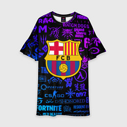 Платье клеш для девочки Барселона неоновые логотипы игр, цвет: 3D-принт