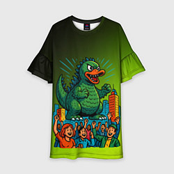 Платье клеш для девочки Годзилла утка, цвет: 3D-принт