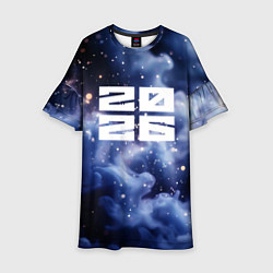 Платье клеш для девочки 2026 синяя дымка с искрами, цвет: 3D-принт