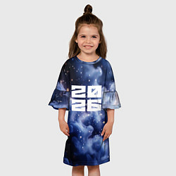 Платье клеш для девочки 2026 синяя дымка с искрами, цвет: 3D-принт — фото 2
