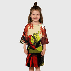 Платье клеш для девочки Шрек и Фиона обнимаются в осеннем лесу, цвет: 3D-принт — фото 2