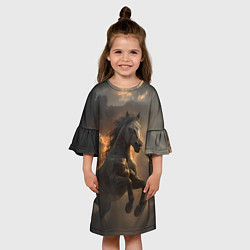 Платье клеш для девочки Лошадь в прыжке на фоне неба, цвет: 3D-принт — фото 2