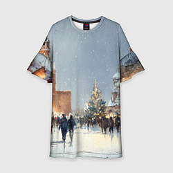 Платье клеш для девочки Москва - новый год, цвет: 3D-принт