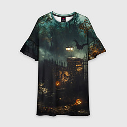 Платье клеш для девочки Ночь тыкв и теней, цвет: 3D-принт